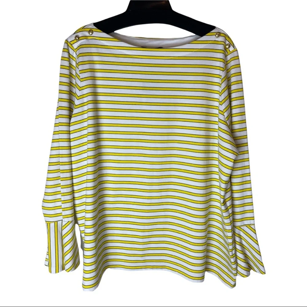 LAUREN Ralph Lauren Yellow Stripe Bell Sleeve Top 3X - Picture 1 of 9